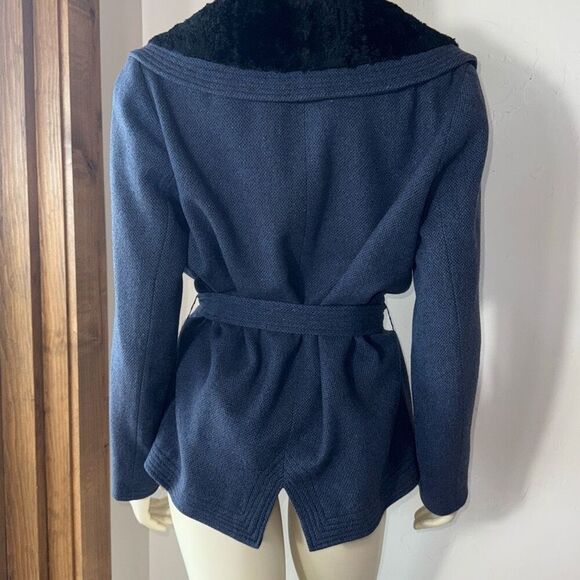 Vintage 1930’s 1940’s Blue Wool Double Breasted Belted Jacket Large Collar Size - Picture 11 of 15